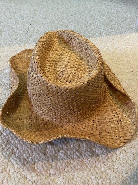Vintage Handwoven Straw Cowboy Hat Natural Tan Boho Western Festival Beach main image 4